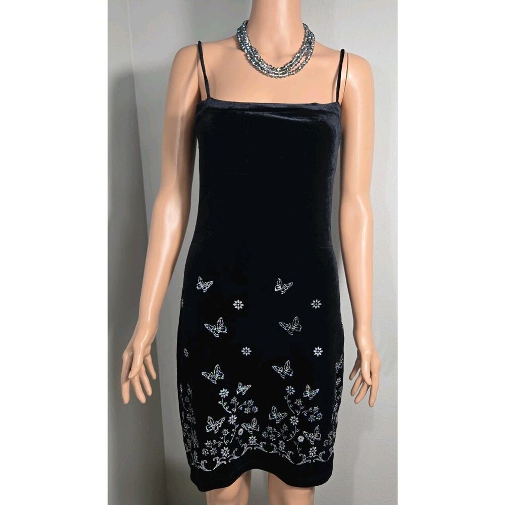 Rave City Black Velvet Butterfly Glitter‎ Dress Womens M Y2K Fairycore #091